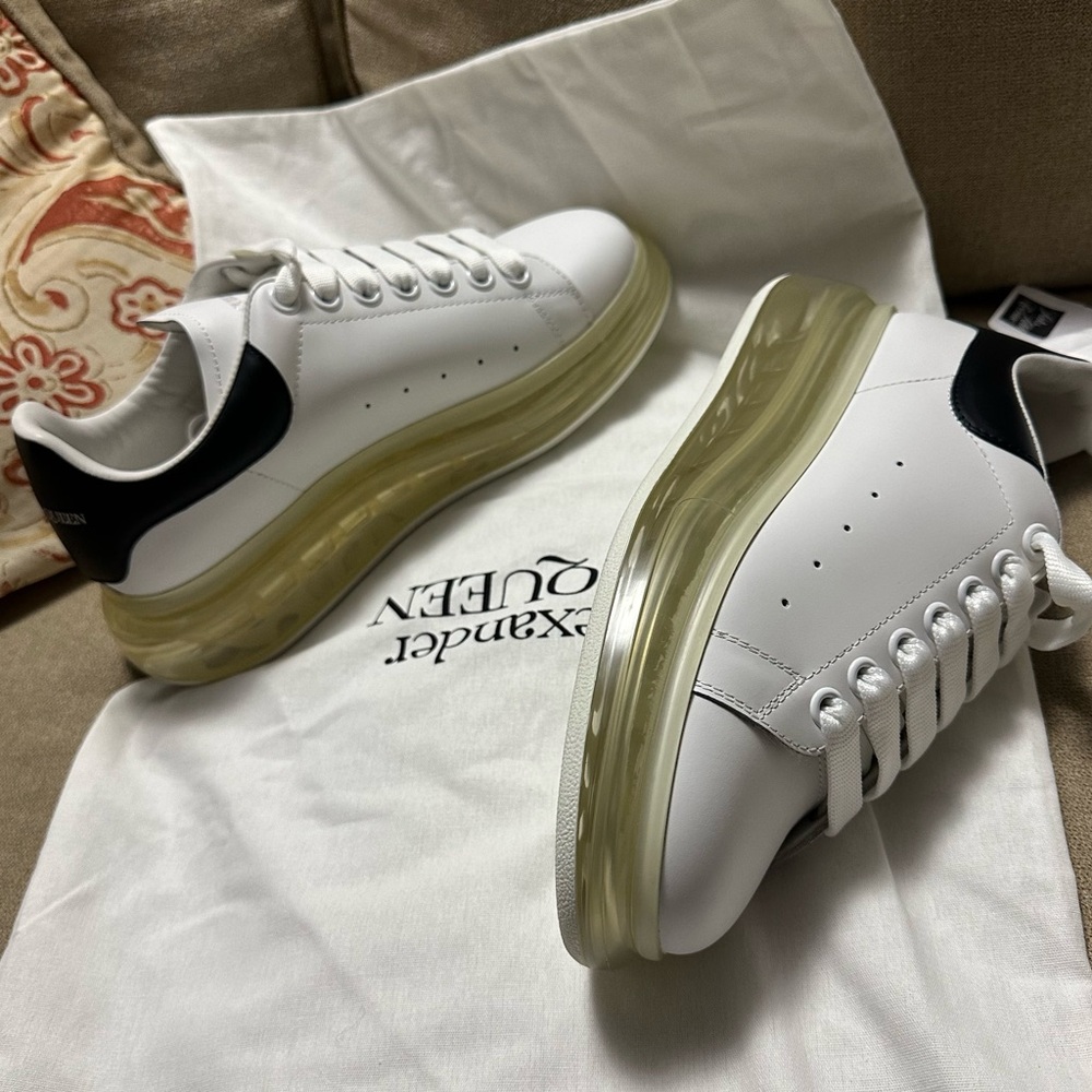 Alexander McQueen White and Black Sneakers with Gold Sole